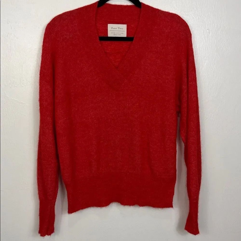 Part Two alpaca blend red v-neck pullover sweater size M - Picture 1 of 8